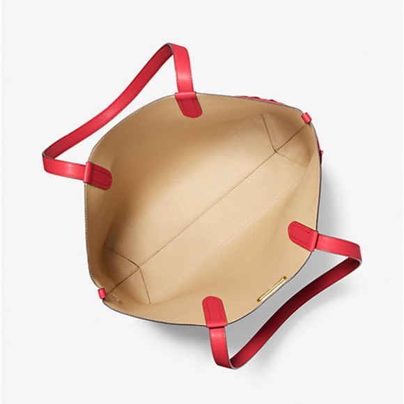 Michael Kors Eliza XL Leather REVERSIBLE Tote Bag Crimson beige NWTS sealed - Picture 5 of 7